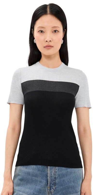 Theory Basic Rib Silk Tee Black Multi