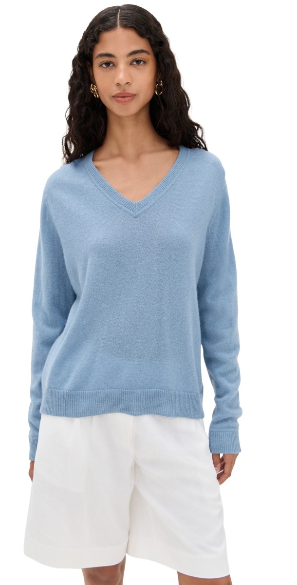 Reformation Remi Cashmere V Neck Sweater Bluebell