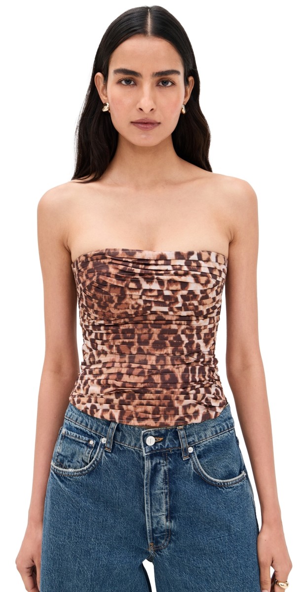 Aje Sunbeam Ruched Bustier Leopard