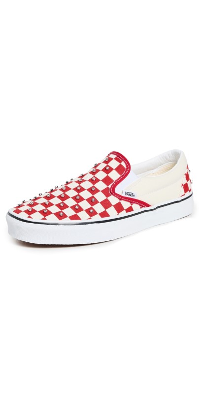 Vans Classic Slip On Sneakers Checkerboard Rhinestone Red