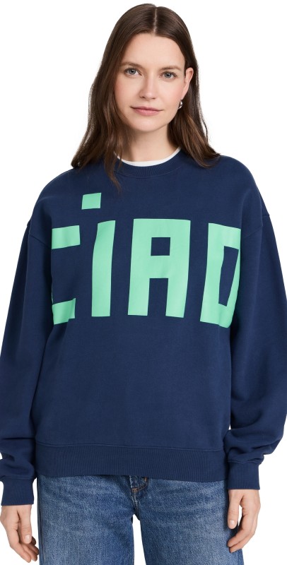 Clare V. Ciao Oversized Sweatshirt Navy w/ Mint Grande Ciao