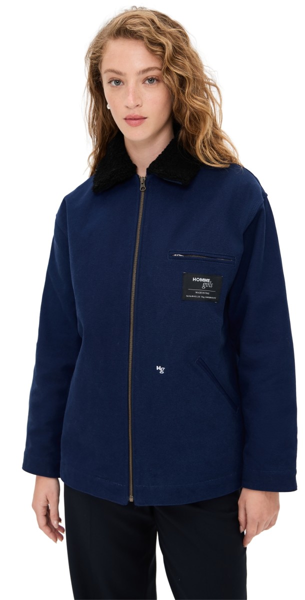 HOMMEGIRLS Shearling Collar Workwear Jacket Dark Navy