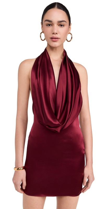 LaQuan Smith Cowl Neck Mini Dress Oxblood