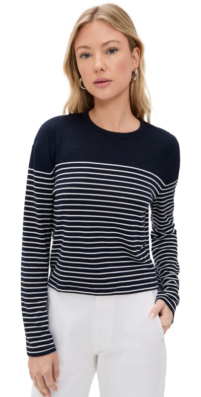rag & bone The Knit Stripe Boxy Long Sleeve Tee Navy Ivory