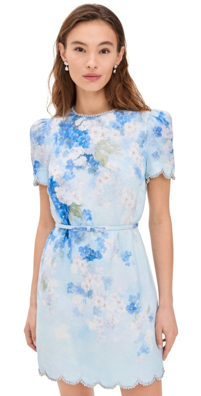 Zimmermann Crush Scalloped Shift Dress Blue Floral