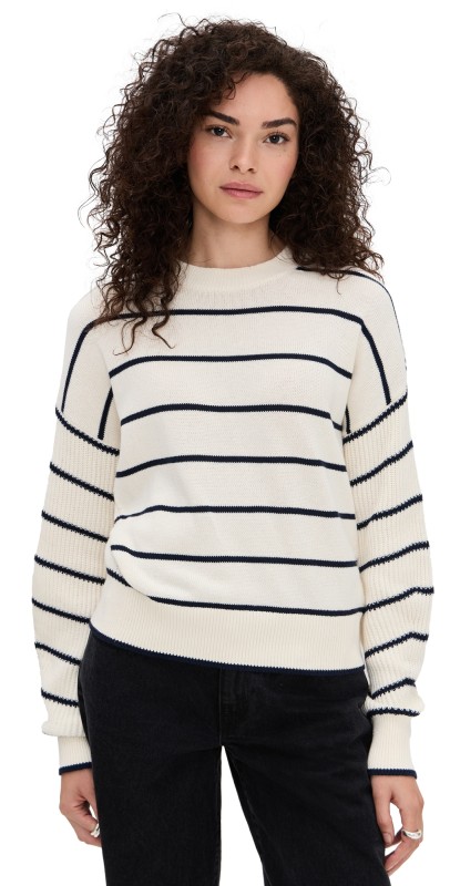 Madewell Striped Ribbed-Sleeve Sweater Navy Stripe Combo
