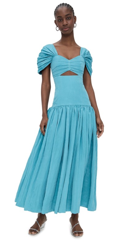 Rendoll Drop Waist Puff Sleeve Dress Blue