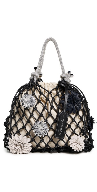 3.1 Phillip Lim Macrame Mini Sac with Flowers Blk Mult