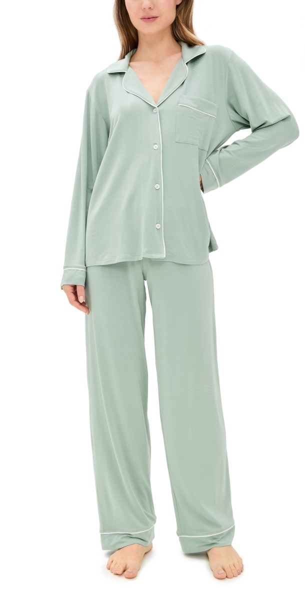 Eberjey Gisele Long PJ Set Eucalyptus/Ivory