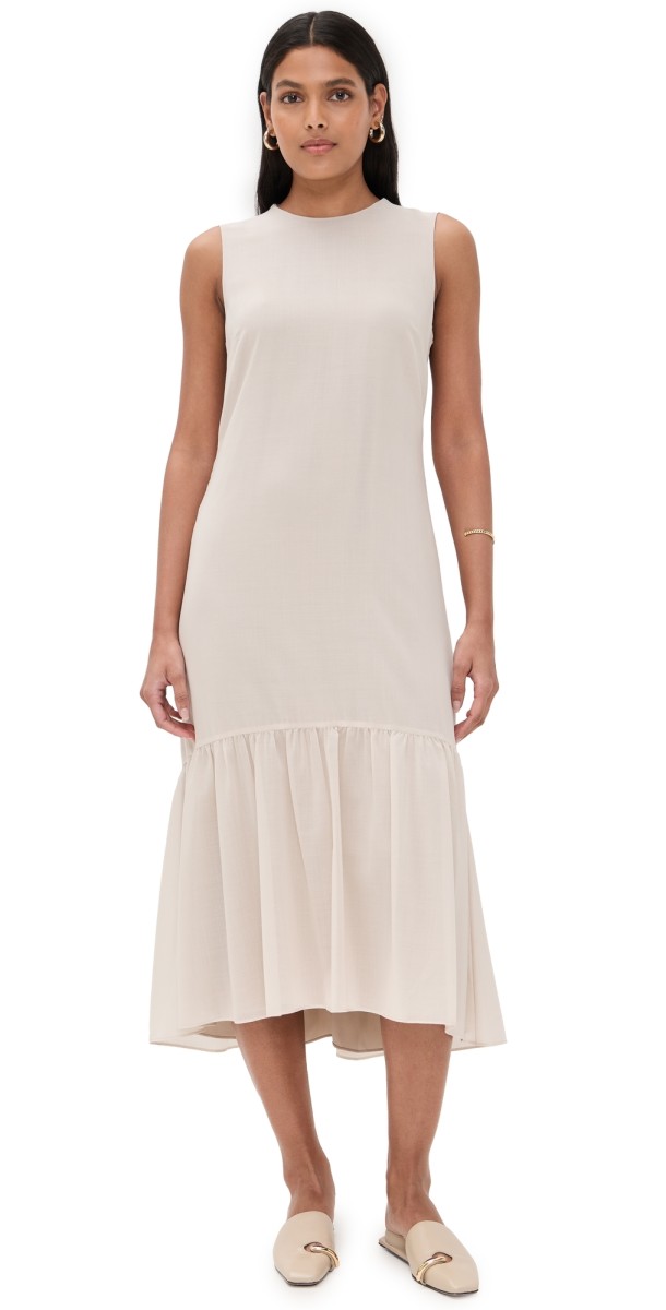 Theory Tier Tie Neck Dress Sand