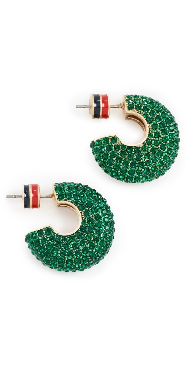 Clare V. Le Hoop Pave Earrings Emerald/Gold
