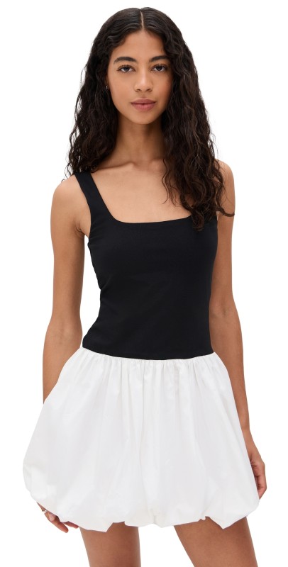 WAYF Lilah Bubble Hem Mini Dress Black/Ivo