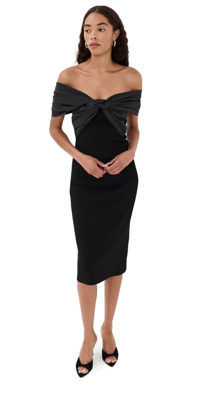 SIMKHAI Mia Off Shoulder Midi Dress Black