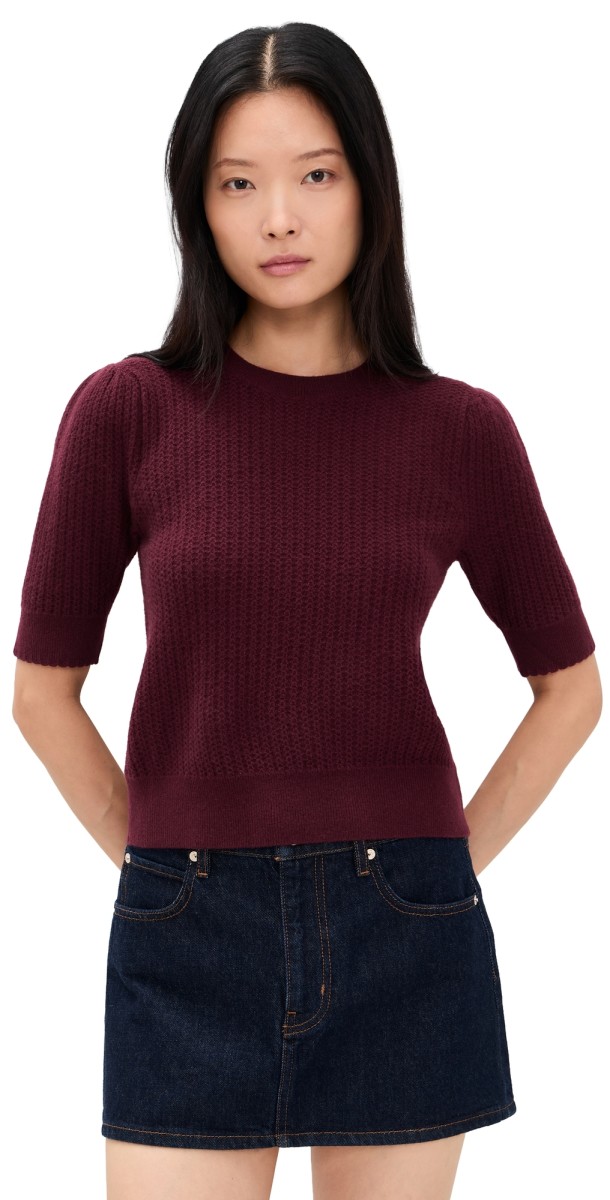 FRAME The Ladder Pointelle Cashmere Sweater Cabernet