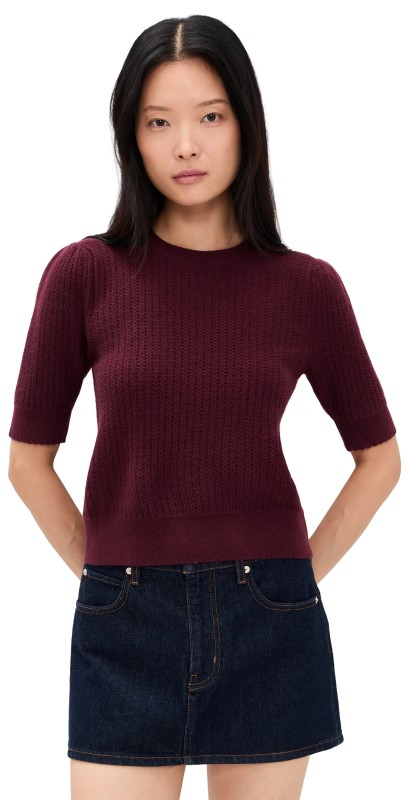 FRAME The Ladder Pointelle Cashmere Sweater Cabernet