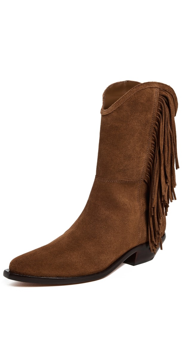 Schutz Tess West Fringe Boots Pecan Brown