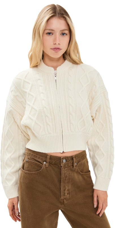 FRAME Cable Cardi Sweater Cream
