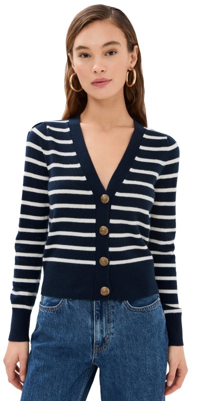 Veronica Beard Solene Cashmere Cardigan Navy/Ivory