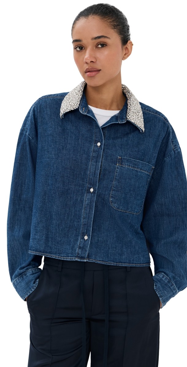 TWP My Ex's Denim Jacket with Crystal Collar Paris