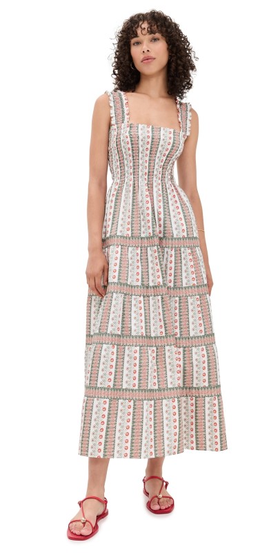 Hill House Home The Kimmy Maxi Nap Dress Cosmos Floral Stripe/Olive