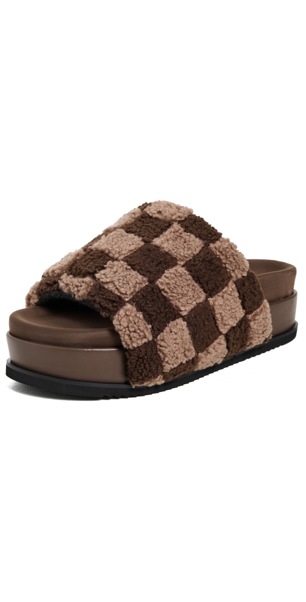 ROAM Fuzzy Checker Stack Slippers Cacao/Taupe