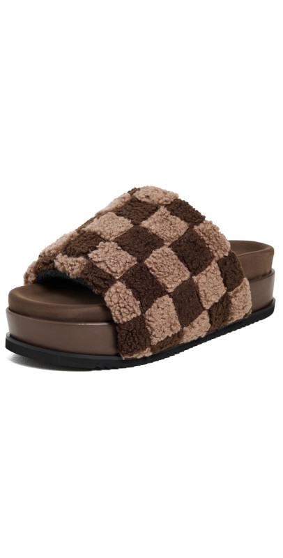 ROAM Fuzzy Checker Stack Slippers Cacao/Taupe