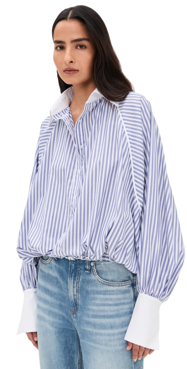 Fe Noel Lyte Poet Shirt Navy & Bone Stripe