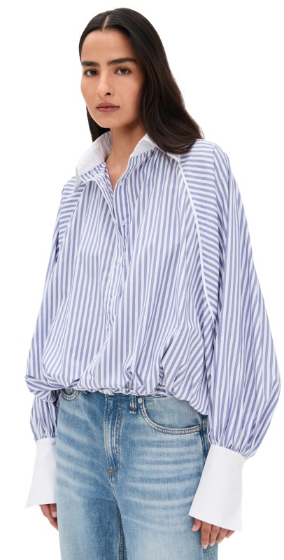Fe Noel Lyte Poet Shirt Navy & Bone Stripe