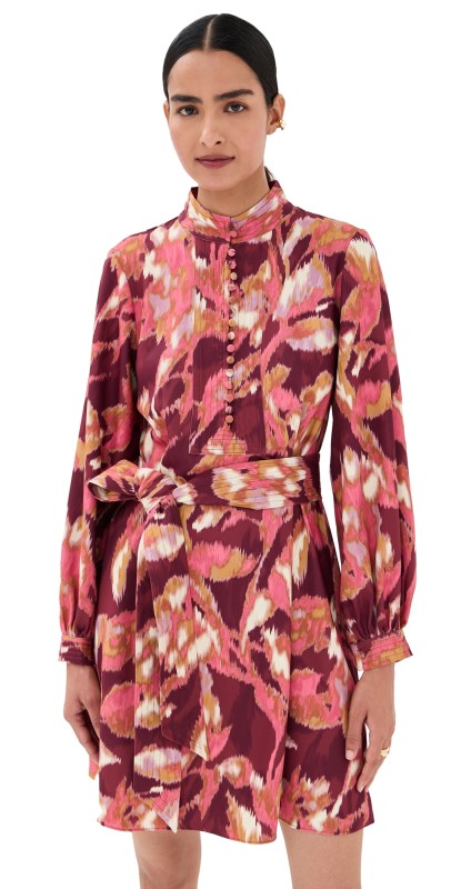 Figue Izzie Dress Ikat Foliage Bordeaux Red