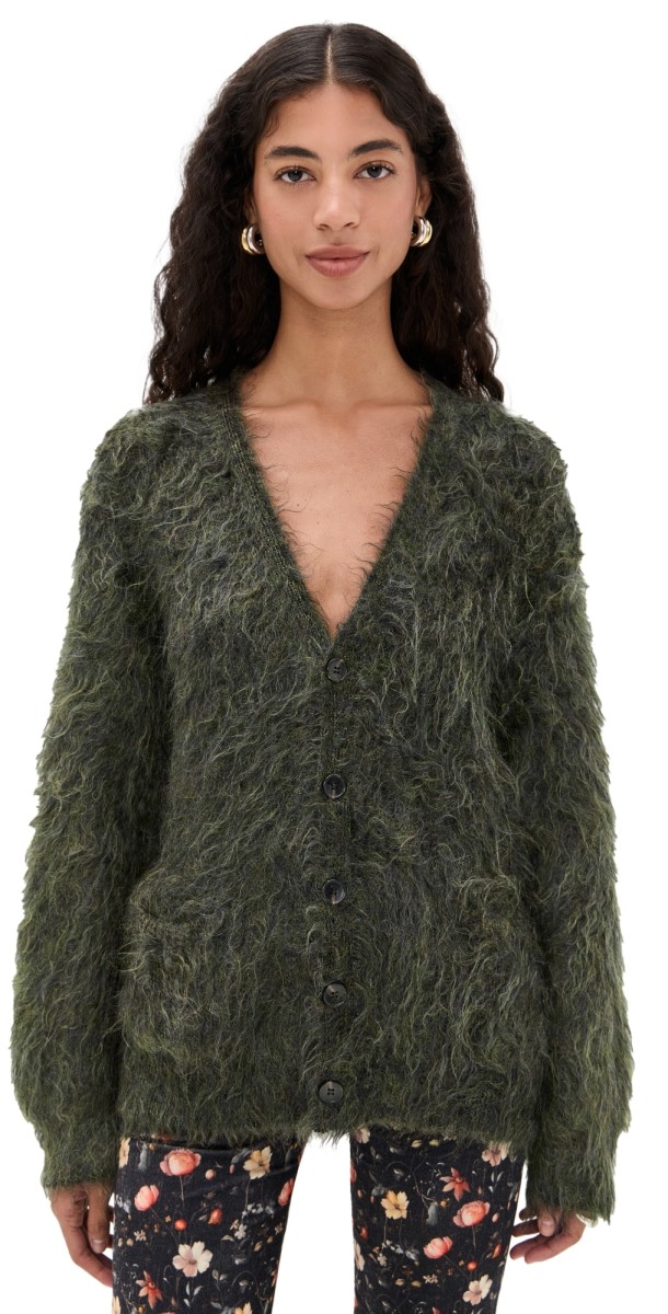 R13 Boyfriend Cardigan Heather Olive Green