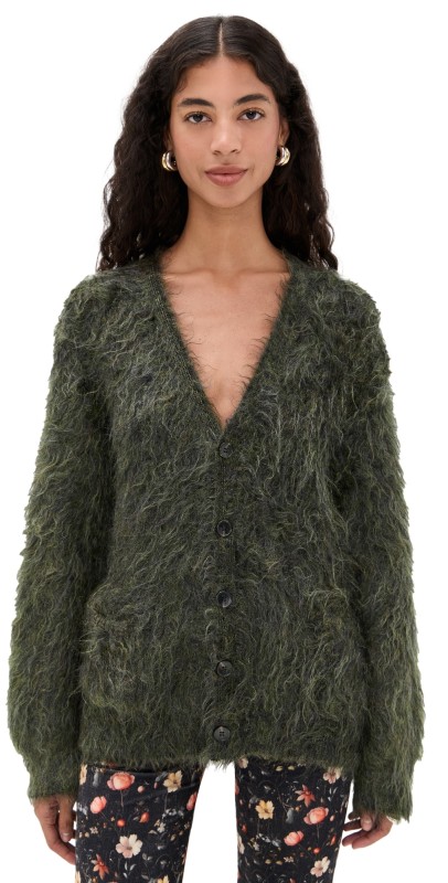R13 Boyfriend Cardigan Heather Olive Green