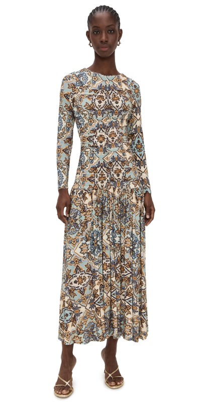 FARM Rio Long Sleeve Maxi Dress Winter Tapestry Blue
