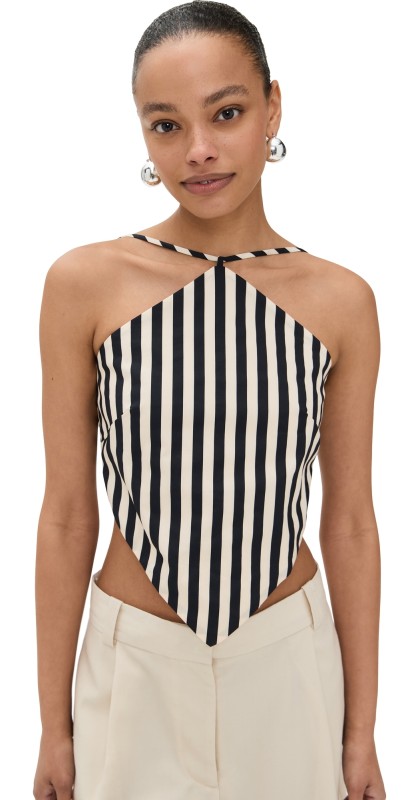 SIMONMILLER Kit Poplin Tie Top Black/Macadamia Micro Stripe