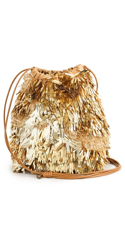 Ulla Johnson Celeste Paillette Drawstring Bag Gilt