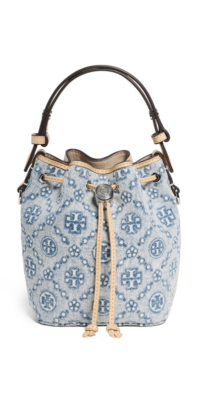 Tory Burch T Monogram Denim Mini Bucket Bag Powder Blu
