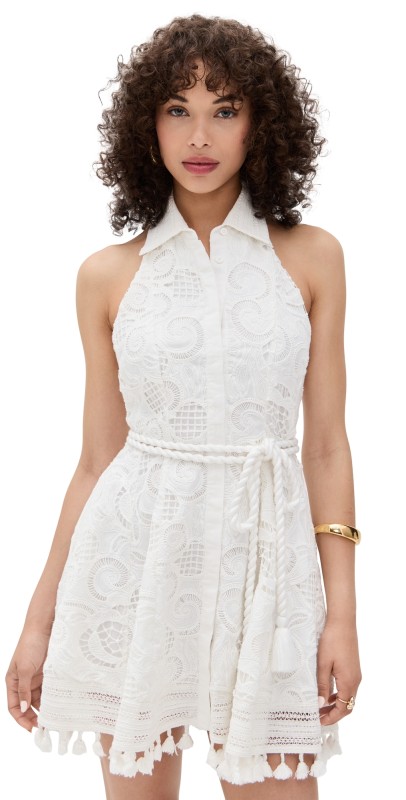 alice + olivia Lucy Halter Neck Mini Shirt Dress Off White