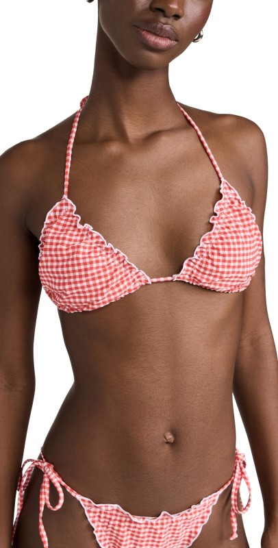 Good American Gingham Lattice Edge Bikini Top Grenadine Gingham