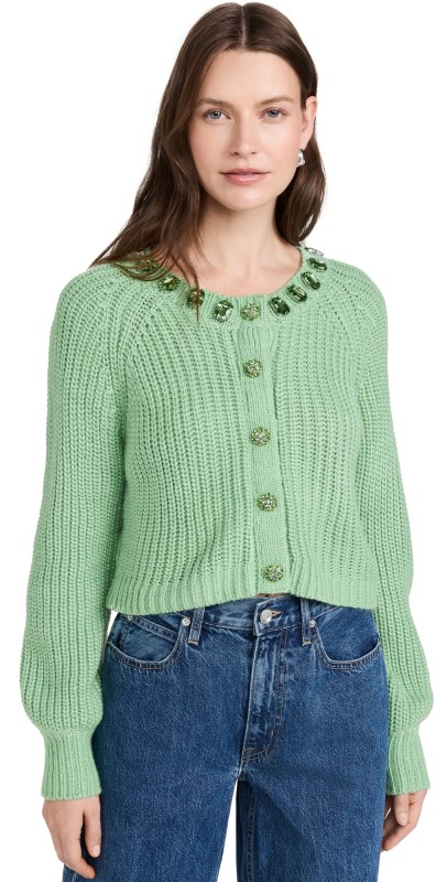 Cinq à Sept Millie Shaker Embellished Cardigan Patina