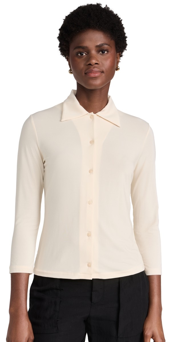 Vince 3/4 Sleeve Button Up Top Pale Sun Stone