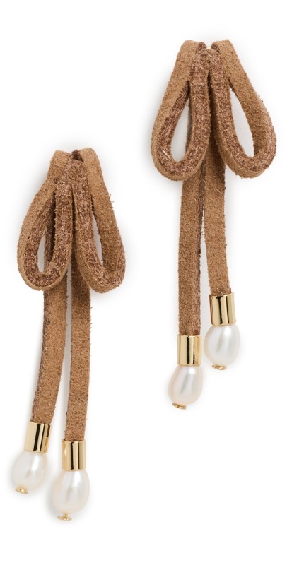Lele Sadoughi Faux Suede Bow Earrings Caramel