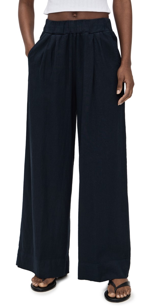 Stateside Linen Wide Leg Pull-On Pants Navy