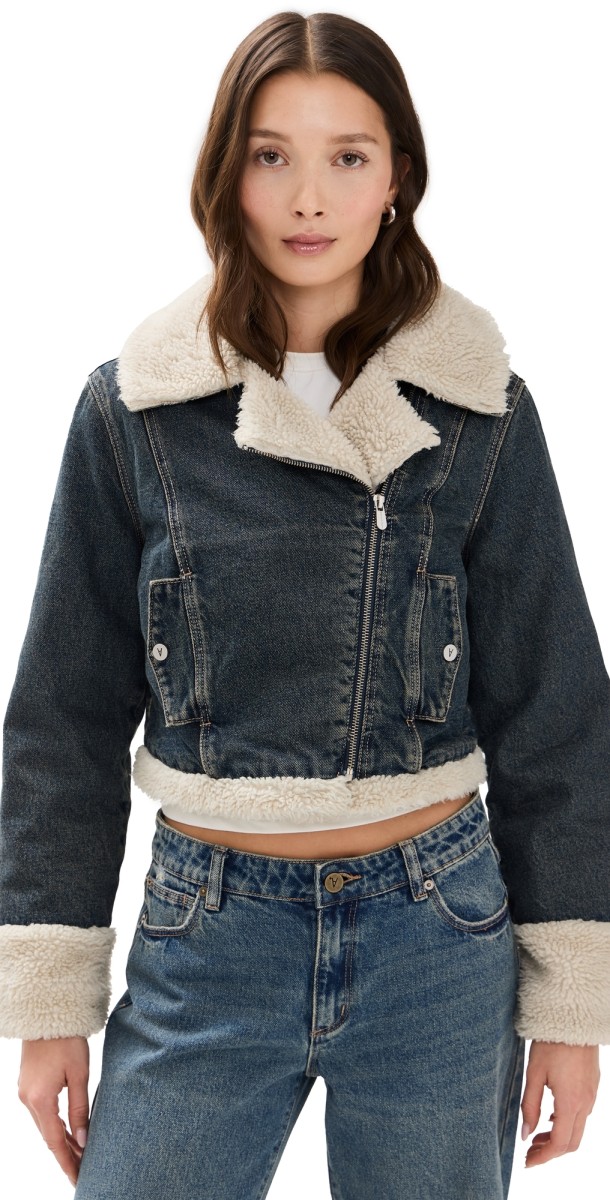 ABRAND Sherpa Quinn Nightlife Denim Jacket Tint Dark Blue