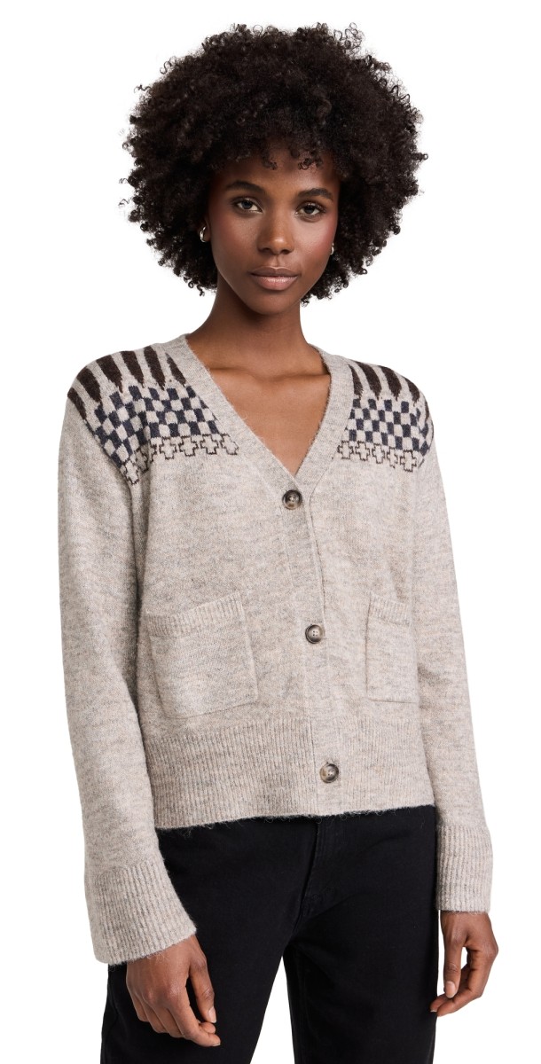 LNA Raina Fair Isle Cardigan Heather Beige