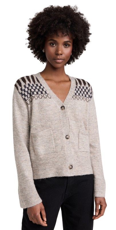 LNA Raina Fair Isle Cardigan Heather Beige