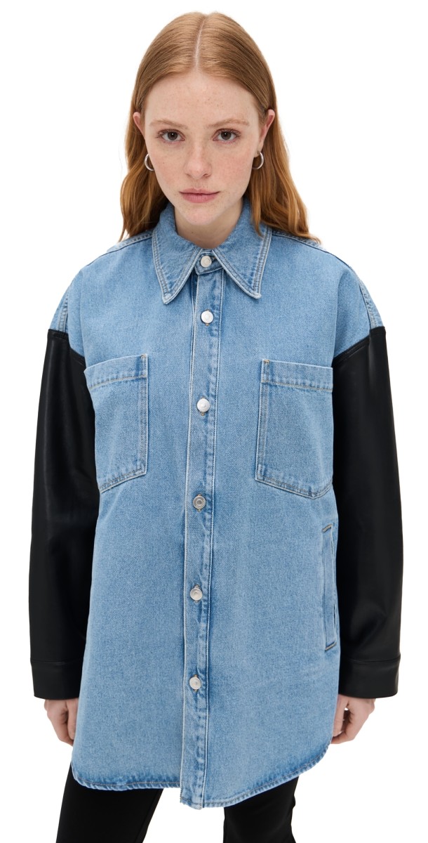 Nanushka Zinnie Shirt Jacket Mid Blue/Black