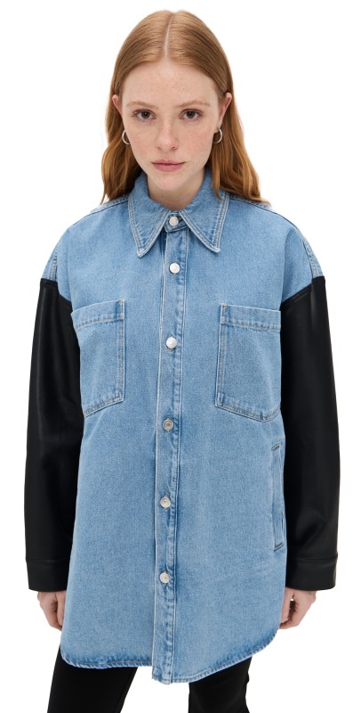 Nanushka Zinnie Shirt Jacket Mid Blue/Black