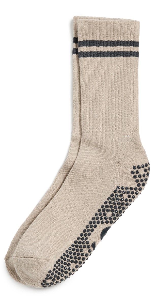 Stems Striped Grip Socks Taup