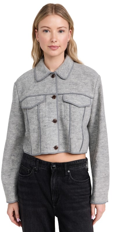 Theory Crop Boucle Jacket Melange Grey