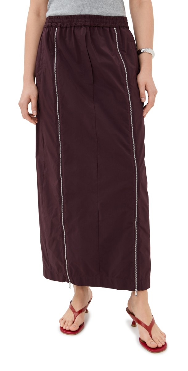 Tibi Nylon Zipper Skirt Malbec