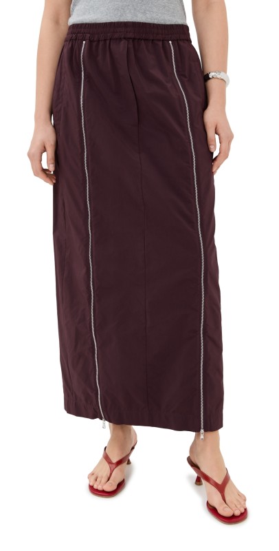 Tibi Nylon Zipper Skirt Malbec